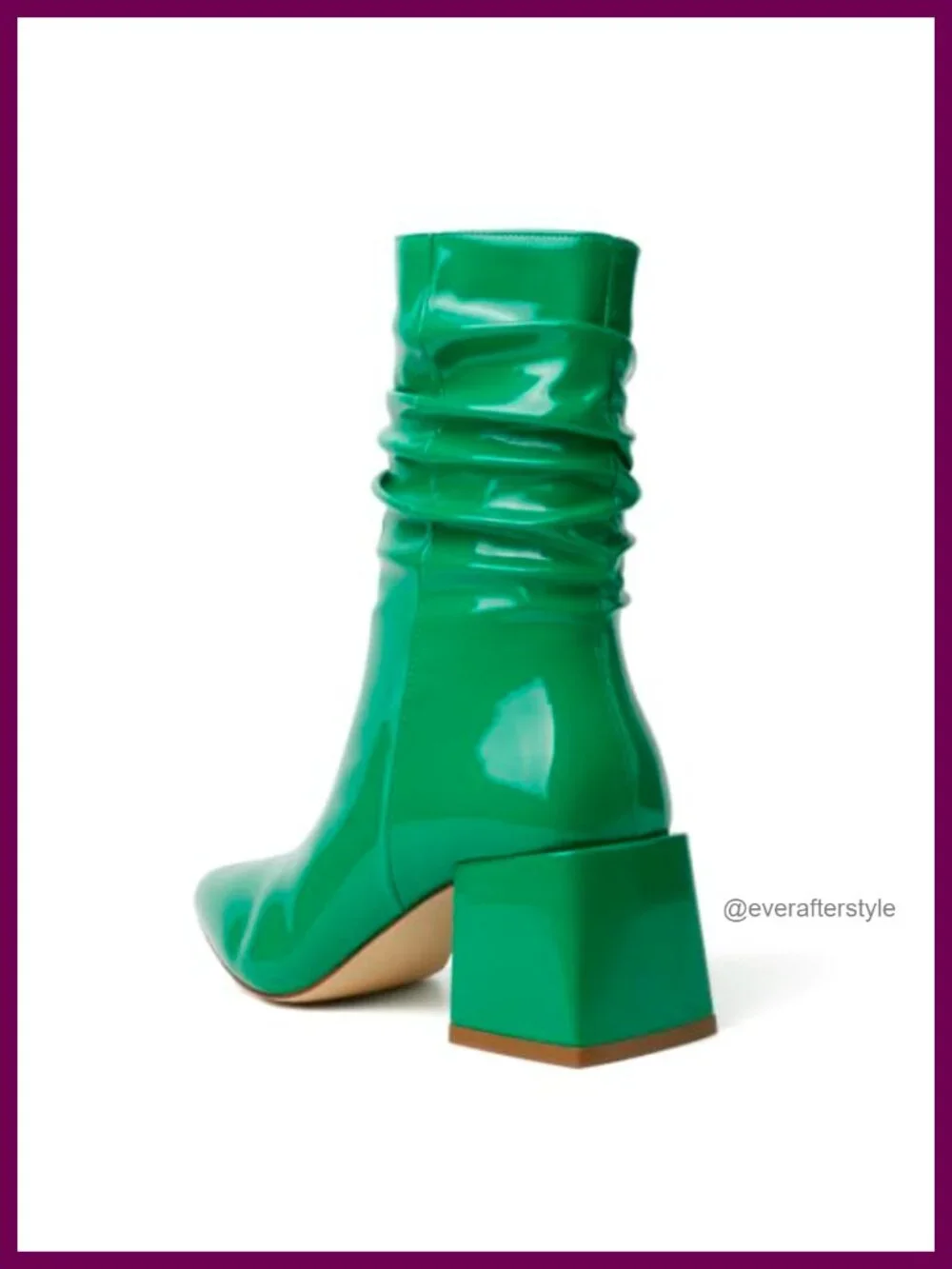 Faux Patent Leather Pointed Toe Ankle Boots Chunky Block Heel Booties Side